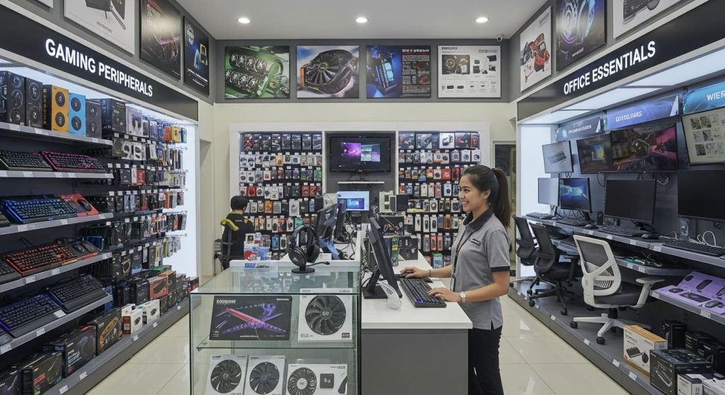 Bisnis aksesoris komputer 2025 dengan produk tren seperti keyboard mekanik dan mouse ergonomis